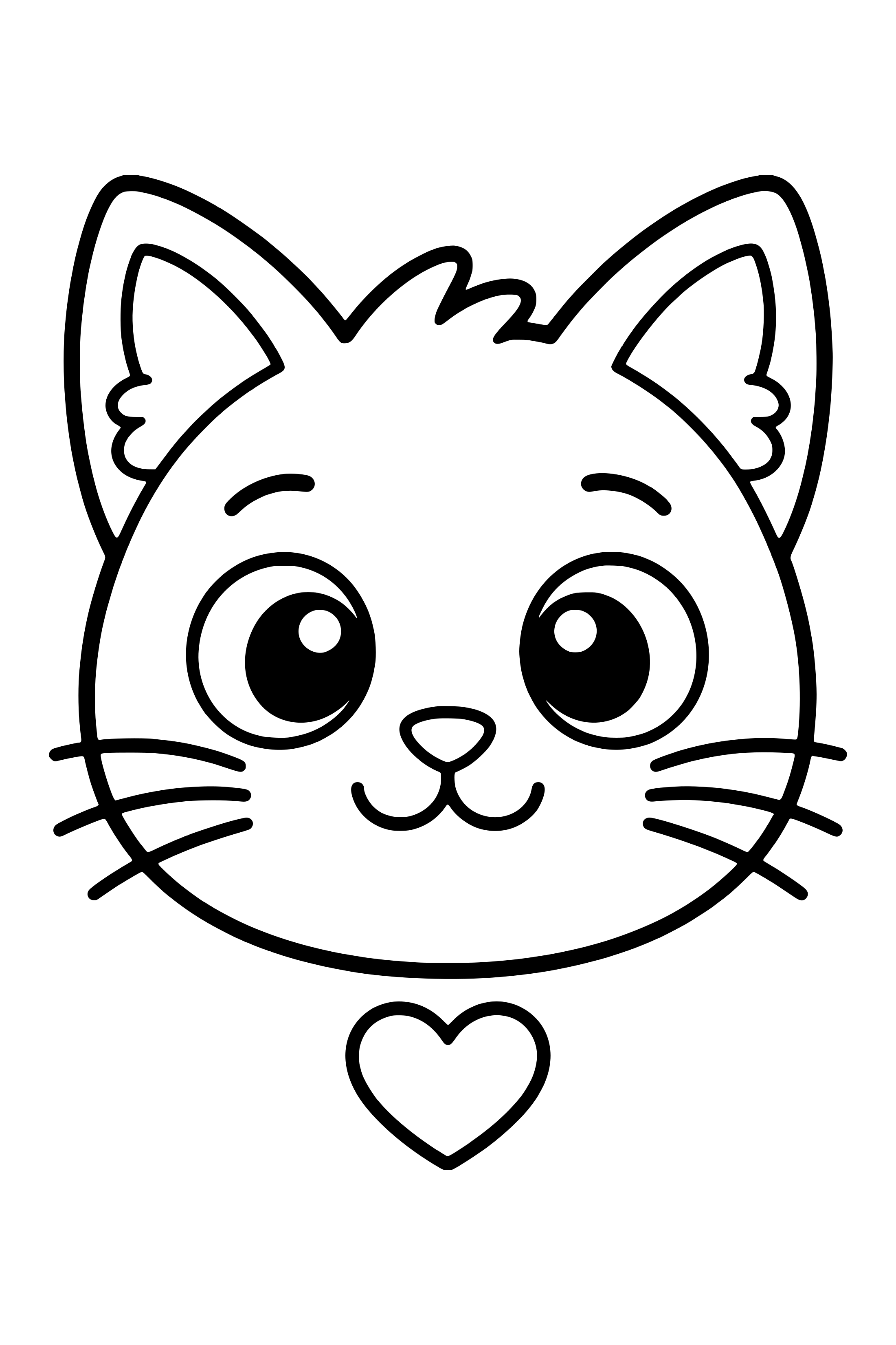 Coloring page of a big cute cat face with big eyes and long whiskers