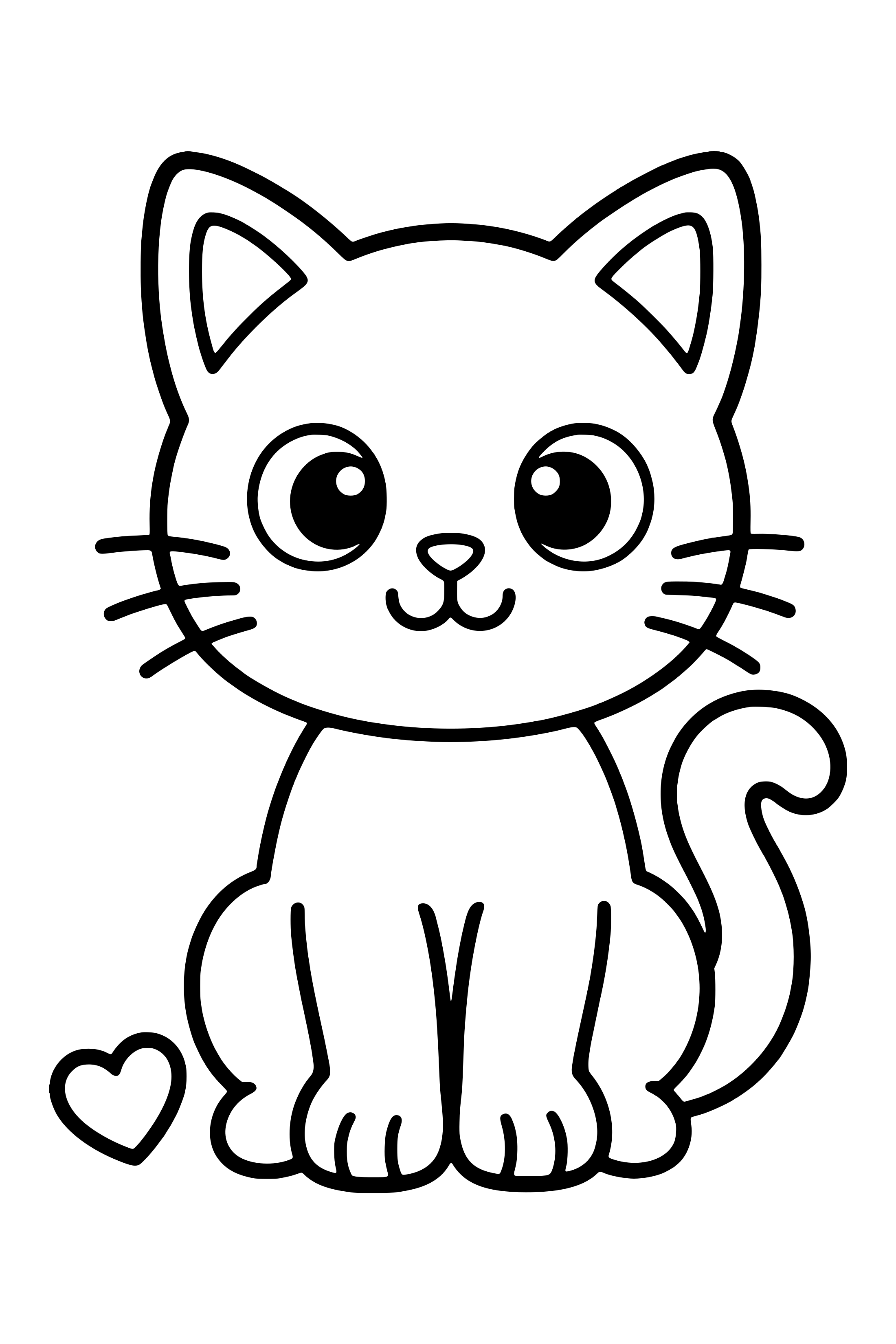 Coloring page of a simple cute cat sitting with its tail curled around