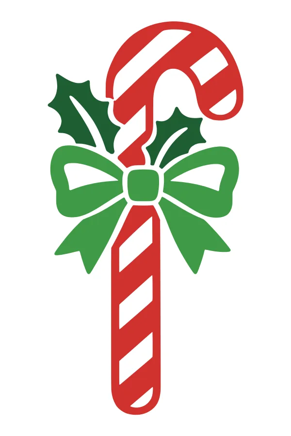 Candy cane layered SVG in white base, red, green and dark green
