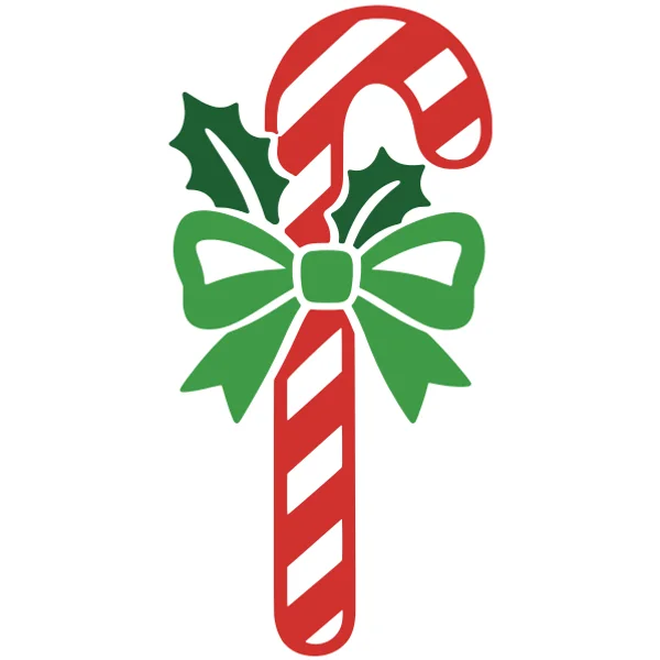 Candy cane layered SVG in 4 colors: white base, red, green and dark green