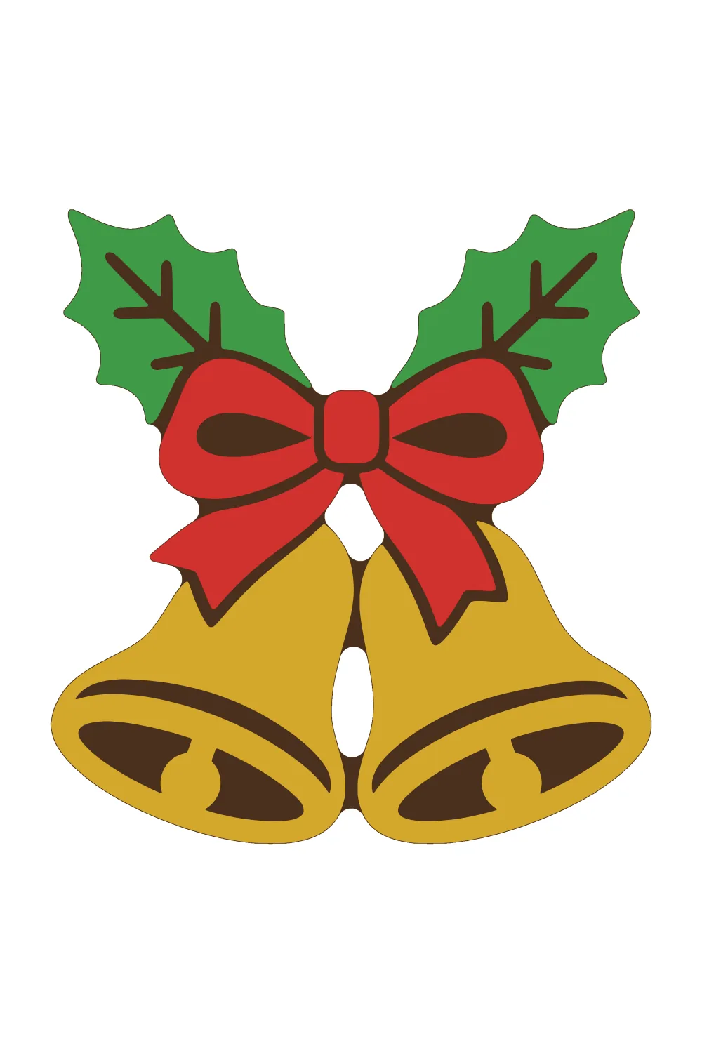 Christmas bells layered SVG in dark brown base, gold, red and green