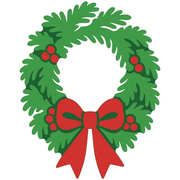 Christmas wreath layered SVG in 3 colors: dark green base, green and red