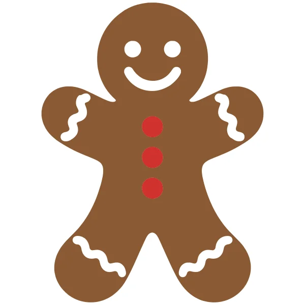 Gingerbread man layered SVG in 3 colors: white base, brown and red