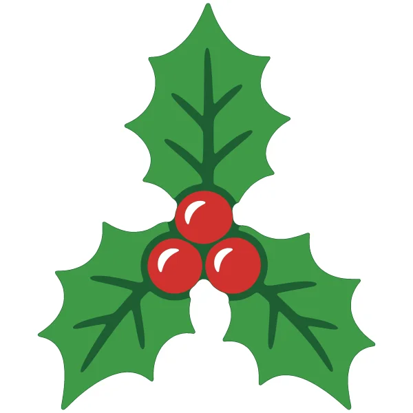 Holly layered SVG in 4 colors: dark green base, green, red and white