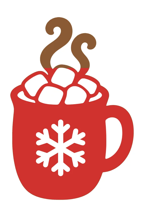 Hot cocoa mug layered SVG in brown base, red and white