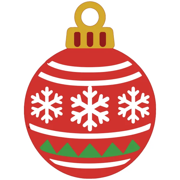 Christmas ornament layered SVG in 5 colors: dark red base, red, white, gold and green