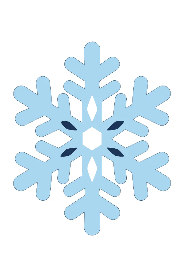 Snowflake layered SVG in dark blue base, light blue and white