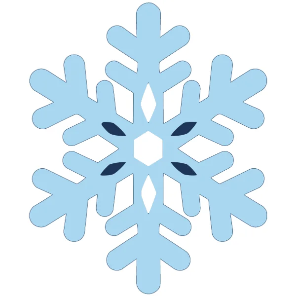 Snowflake layered SVG in 3 colors: dark blue base, light blue and white
