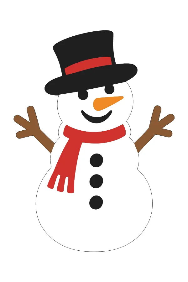 Snowman layered SVG in black base, white, red, brown and orange