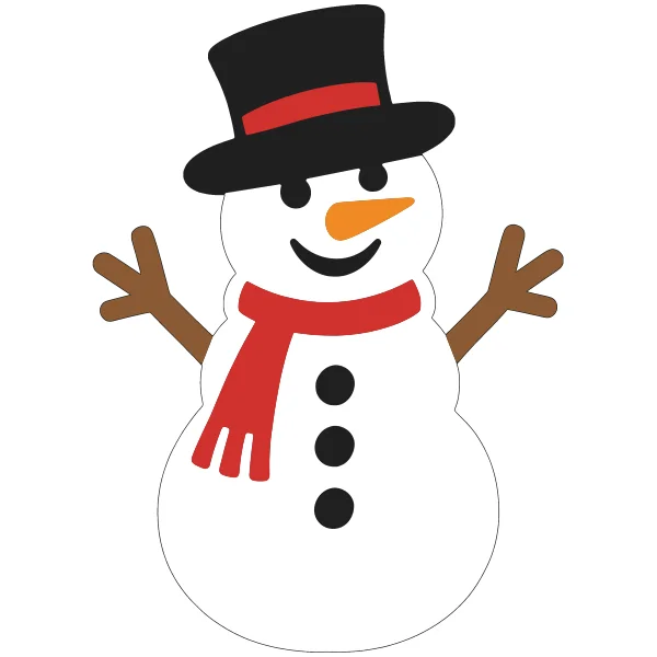 Snowman layered SVG in 5 colors: black base, white, red, brown and orange