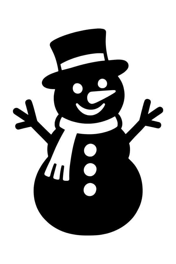 Snowman SVG cut file with a top hat, scarf and cut-out buttons
