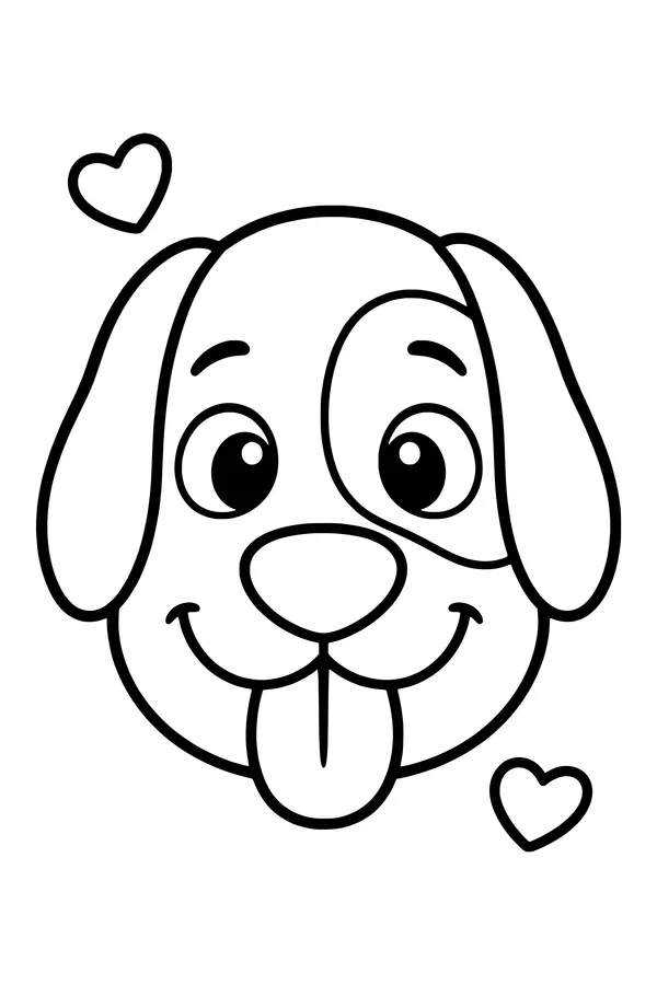 Coloring page of a big cute dog face with floppy ears and its tongue out