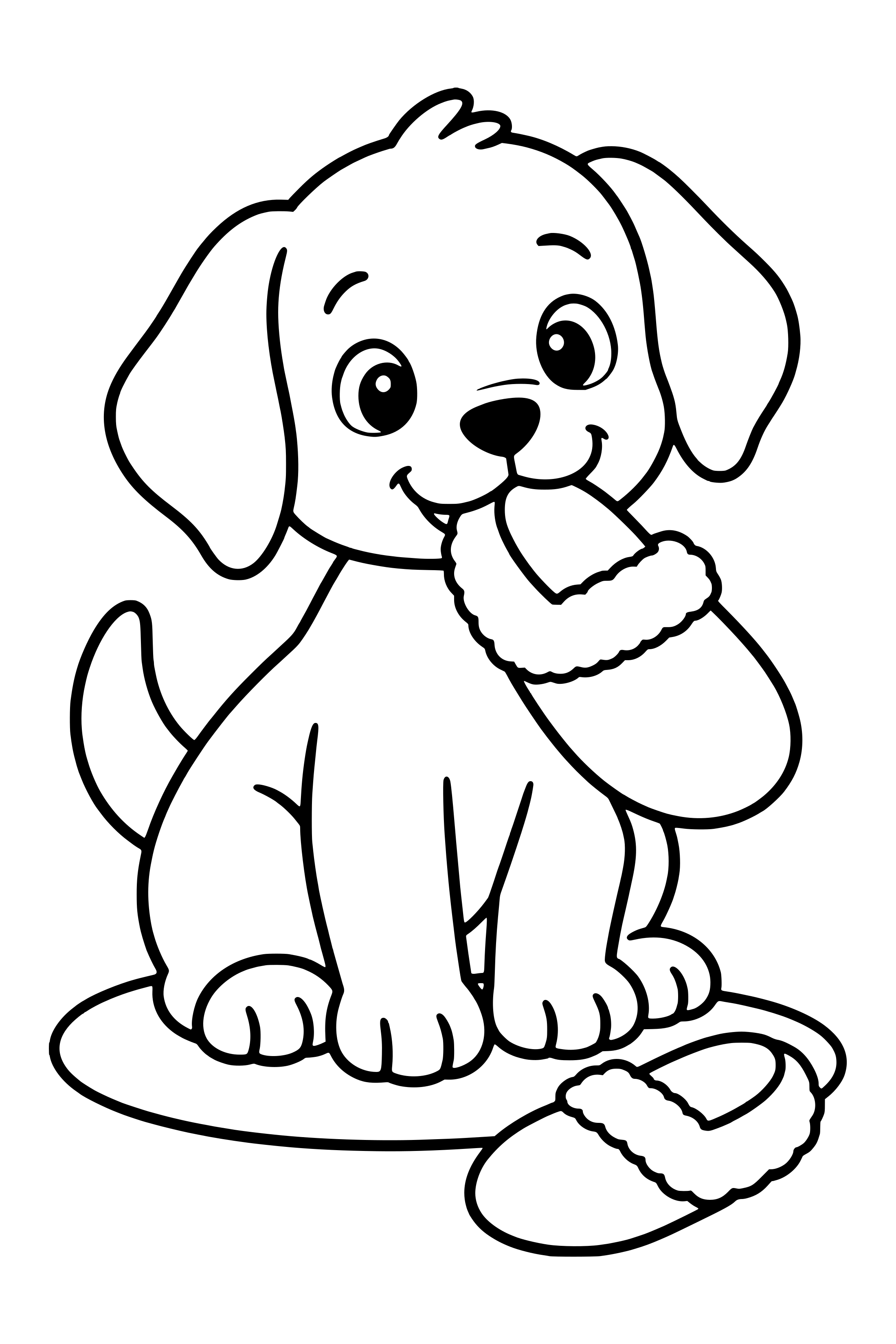 Coloring page of a cute puppy holding a fuzzy slipper in its mouth