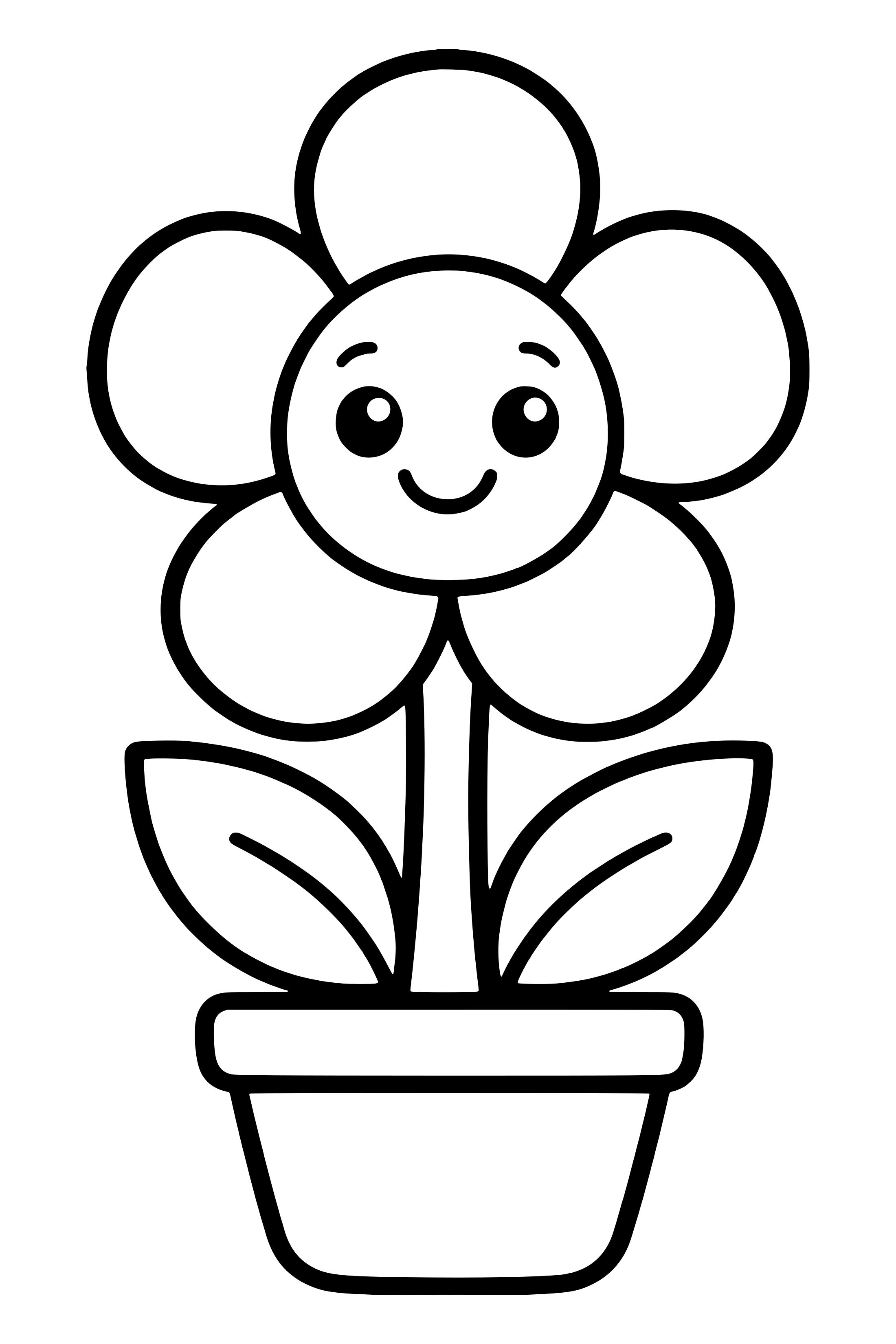 Easy coloring page of one big flower with round petals in a flower pot