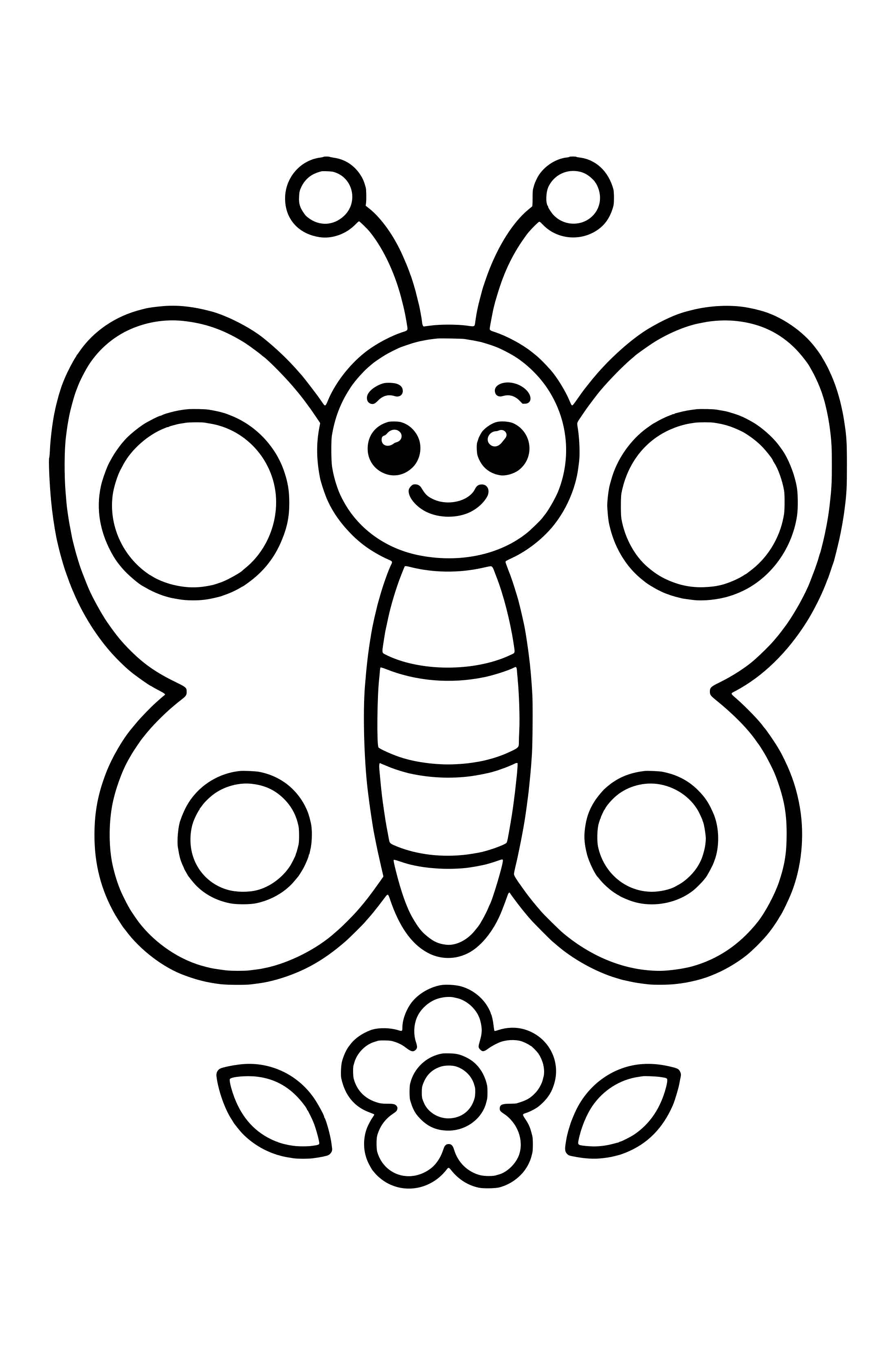 Easy coloring page of a smiling butterfly with big wings and round spots