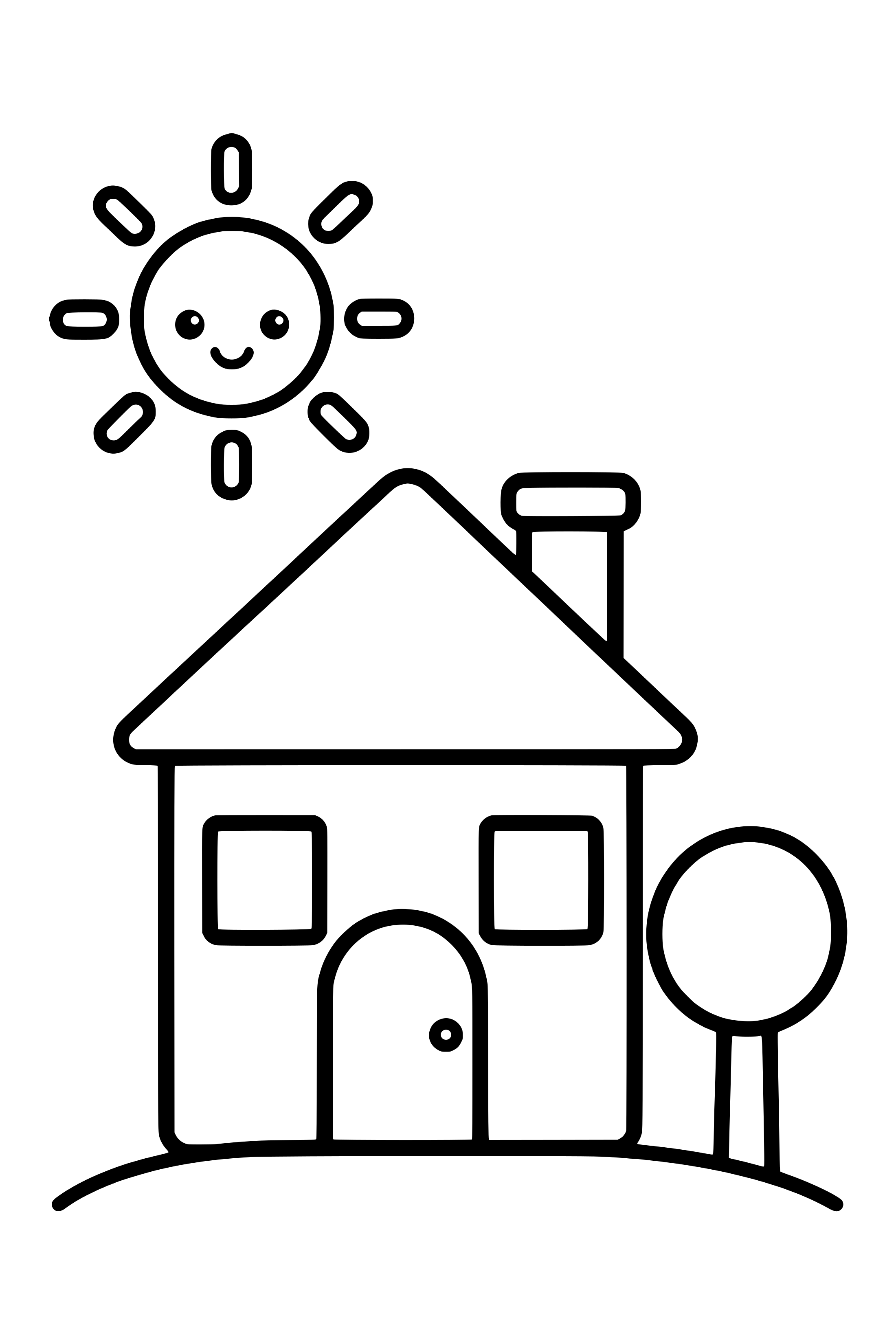 Easy coloring page of a simple house with a roof, door, windows and a tree