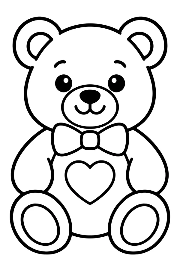 Easy coloring page of a smiling teddy bear with a bow tie