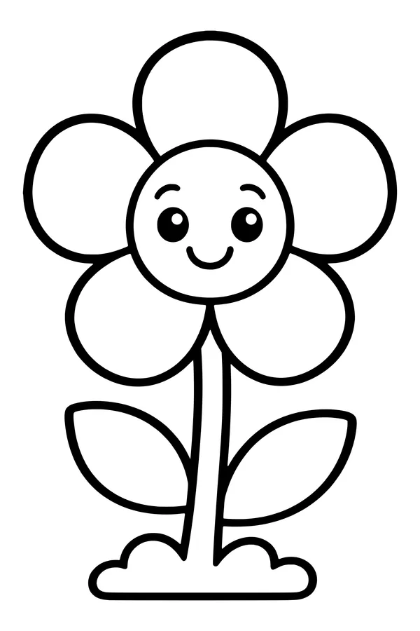 Coloring page of a single flower with five large rounded petals above a stem