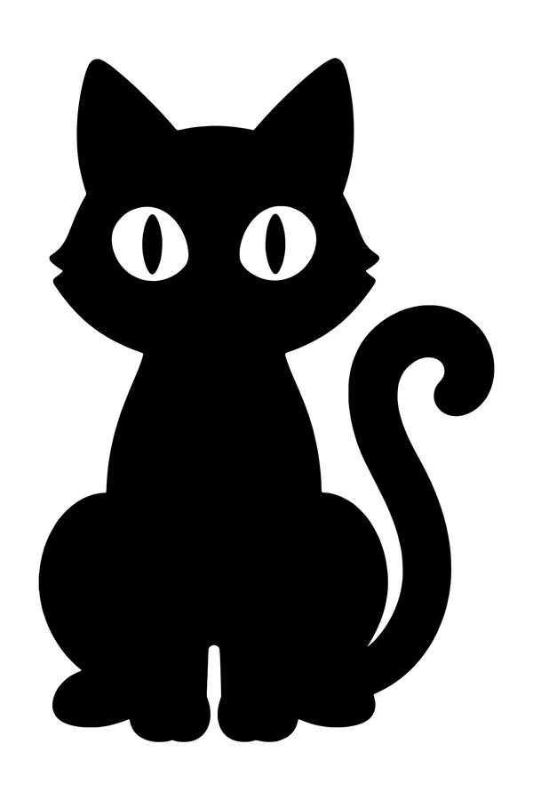 Black cat SVG cut file of a sitting cat with a curly tail
