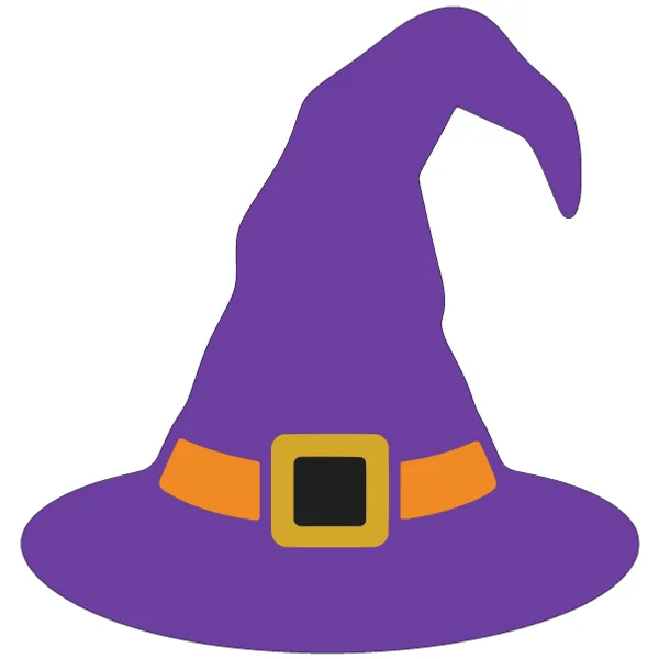 Witch hat layered SVG in 4 colors: black base, purple, orange and gold