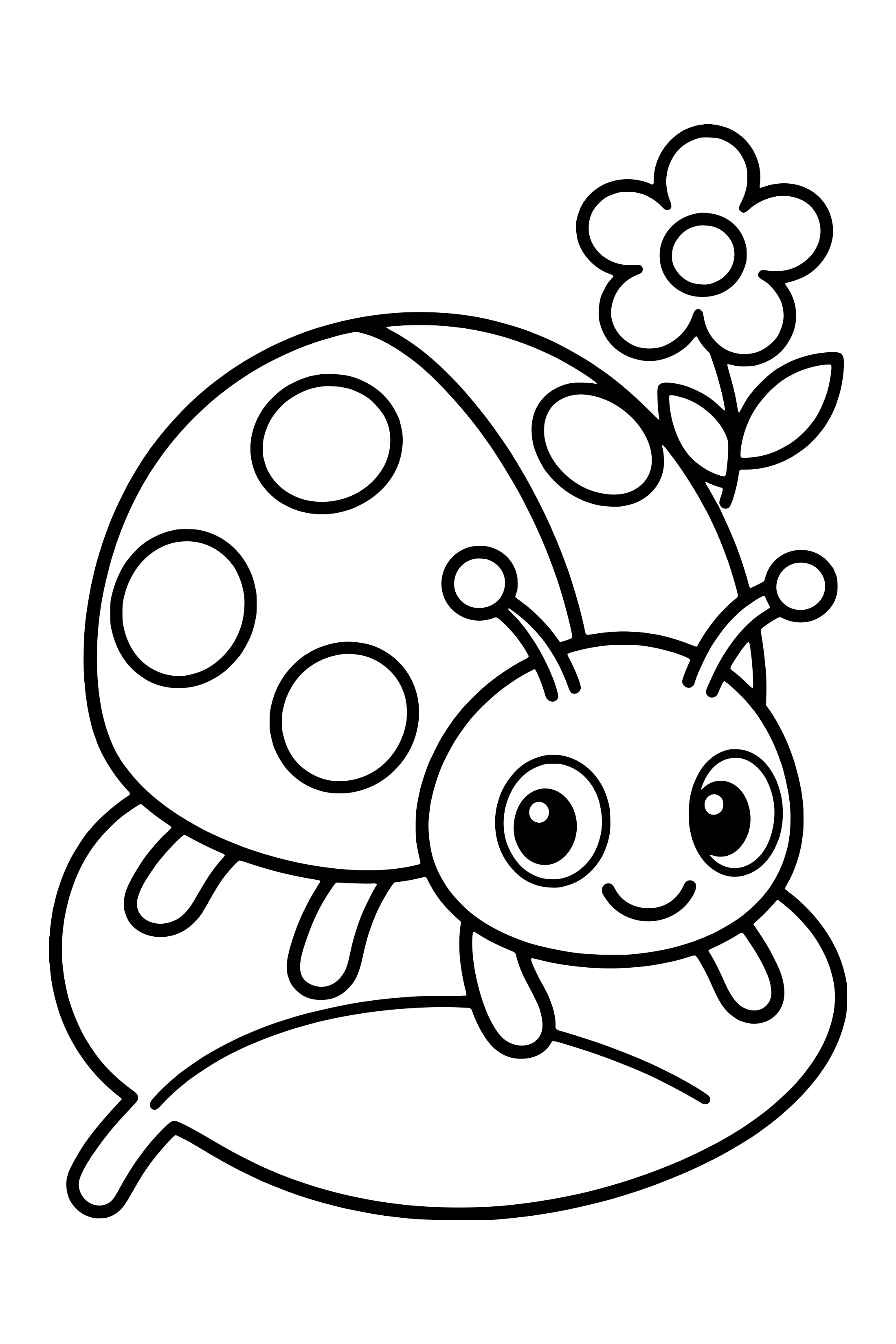 Coloring page of a large ladybug with spotted wing covers resting on a broad leaf