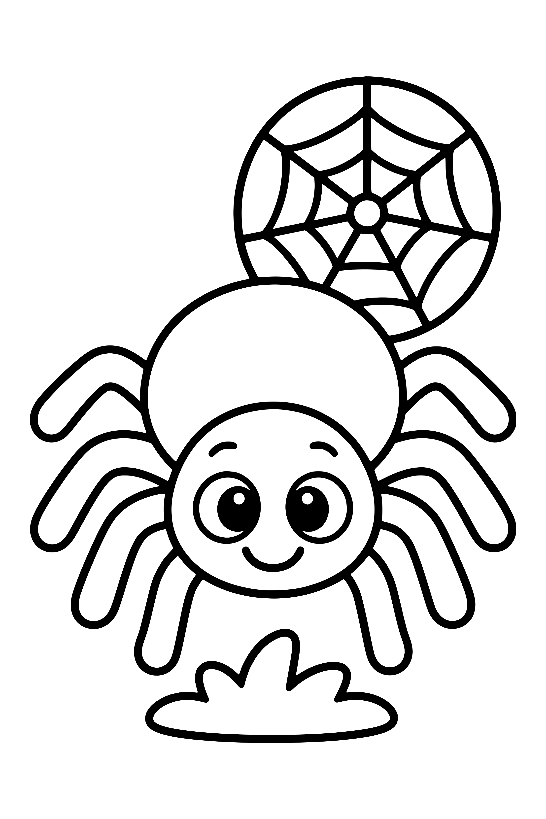 Coloring page of a friendly spider with eight legs beside a simple round web