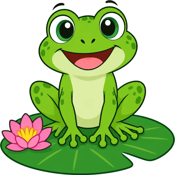 Clipart of a happy green frog sitting on a lily pad