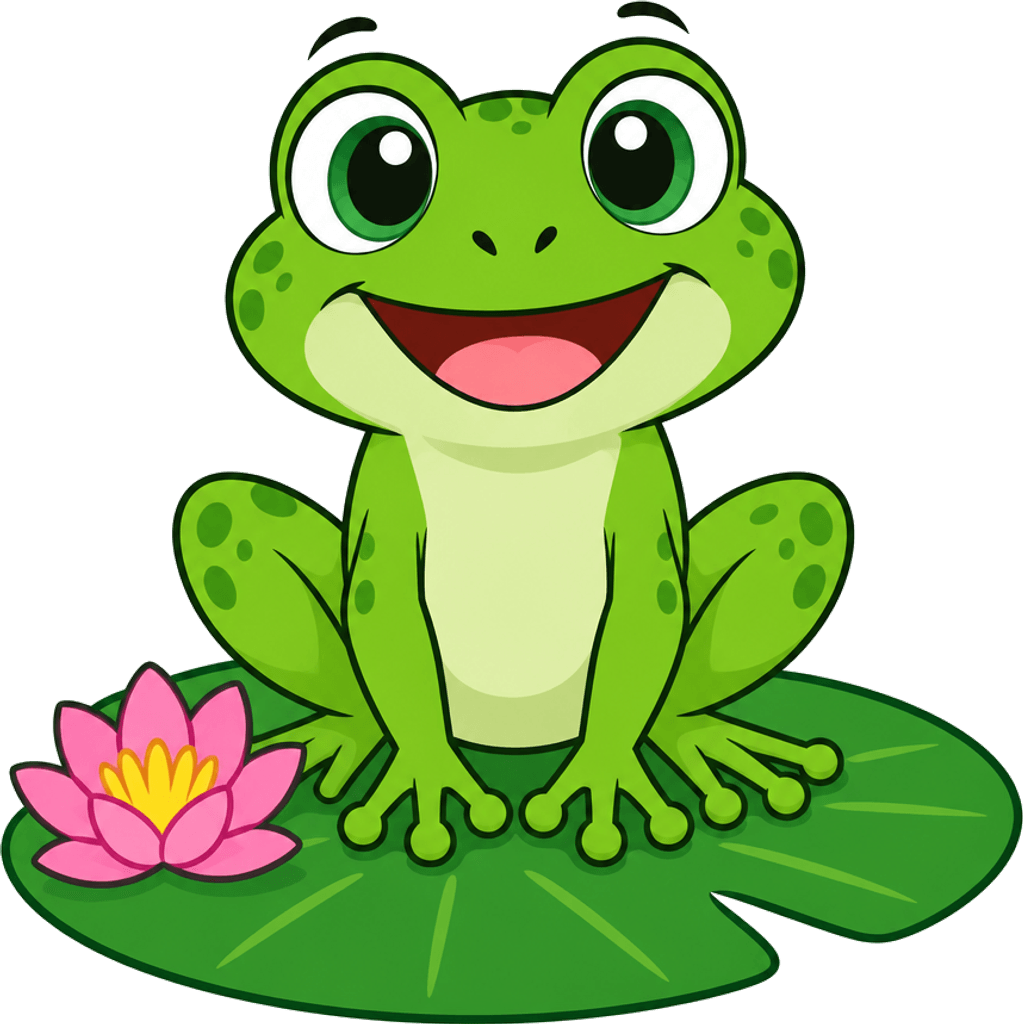 Clipart of a happy green frog sitting on a lily pad