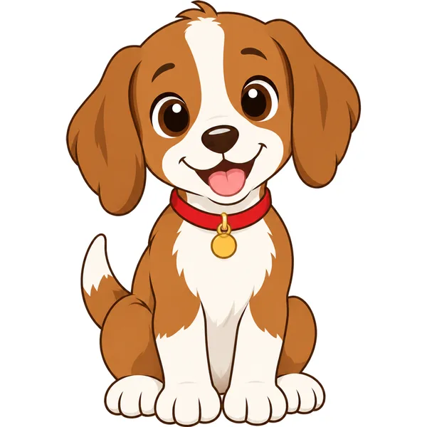 Clipart of a cute sitting brown and white puppy with a red collar