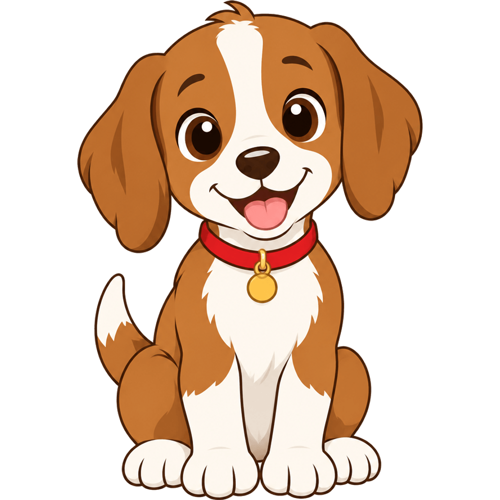 Clipart of a cute sitting brown and white puppy with a red collar