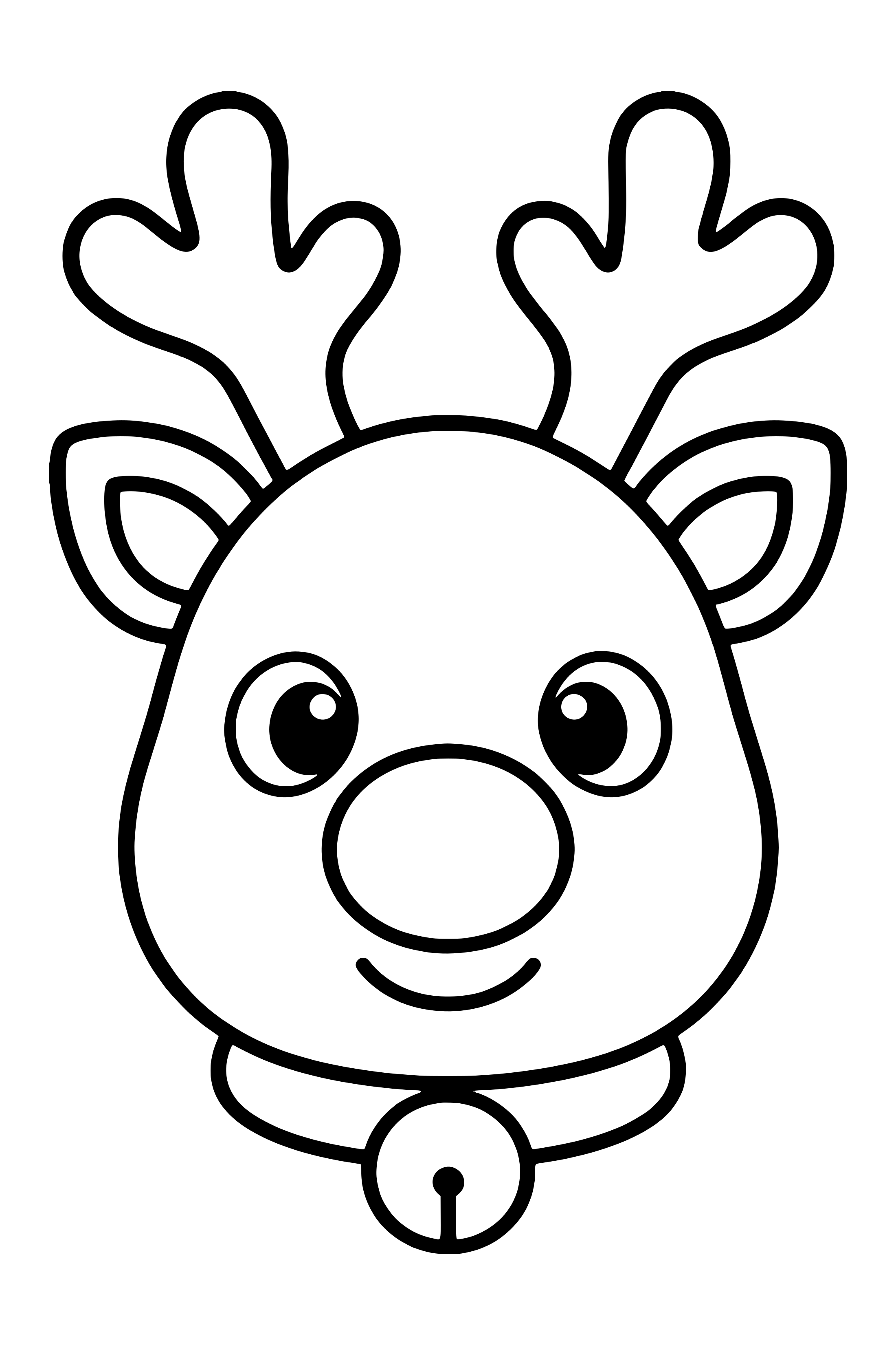 Coloring page of a big cute reindeer face with round eyes and branching antlers
