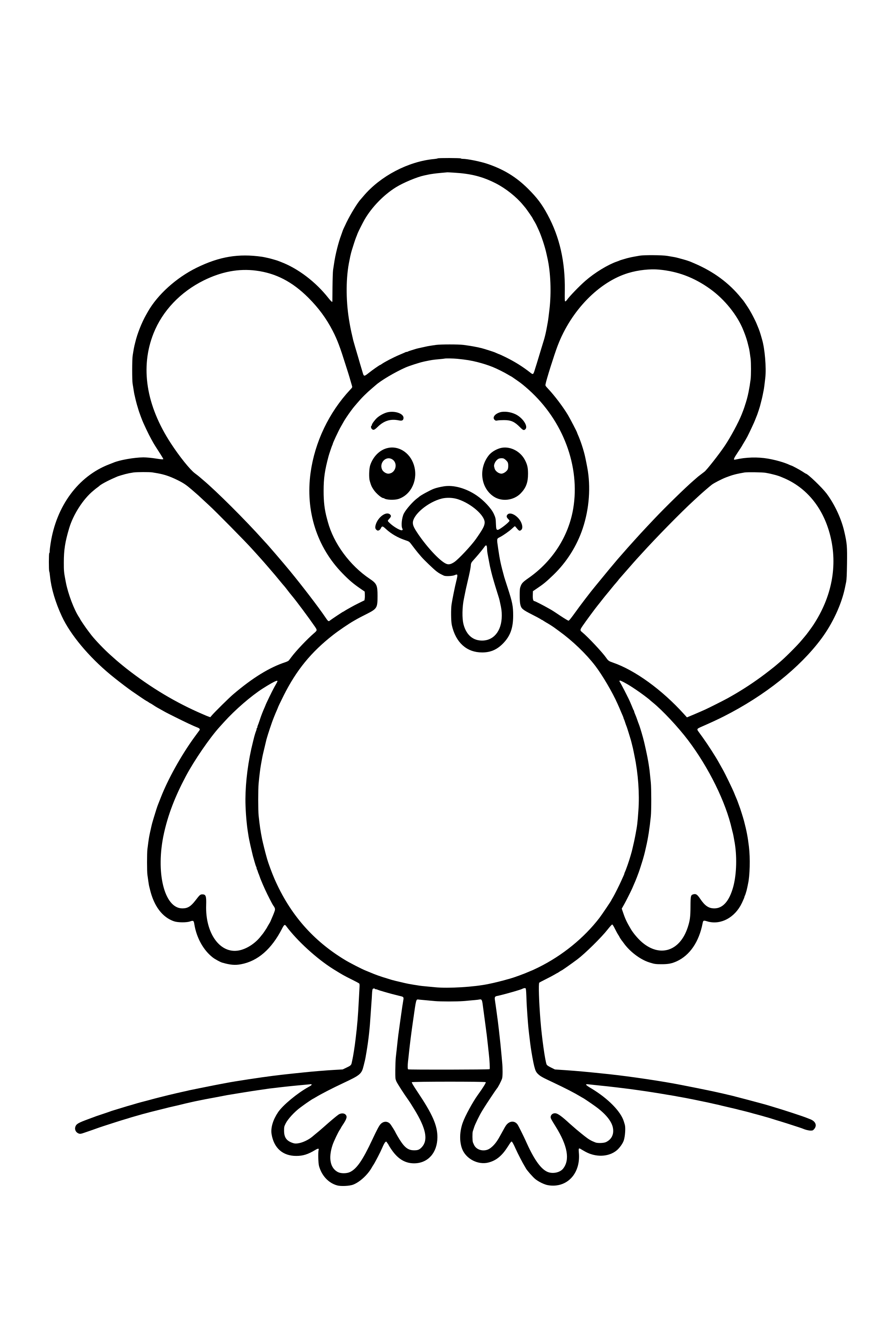 Coloring page of a simple round turkey with five big tail feathers