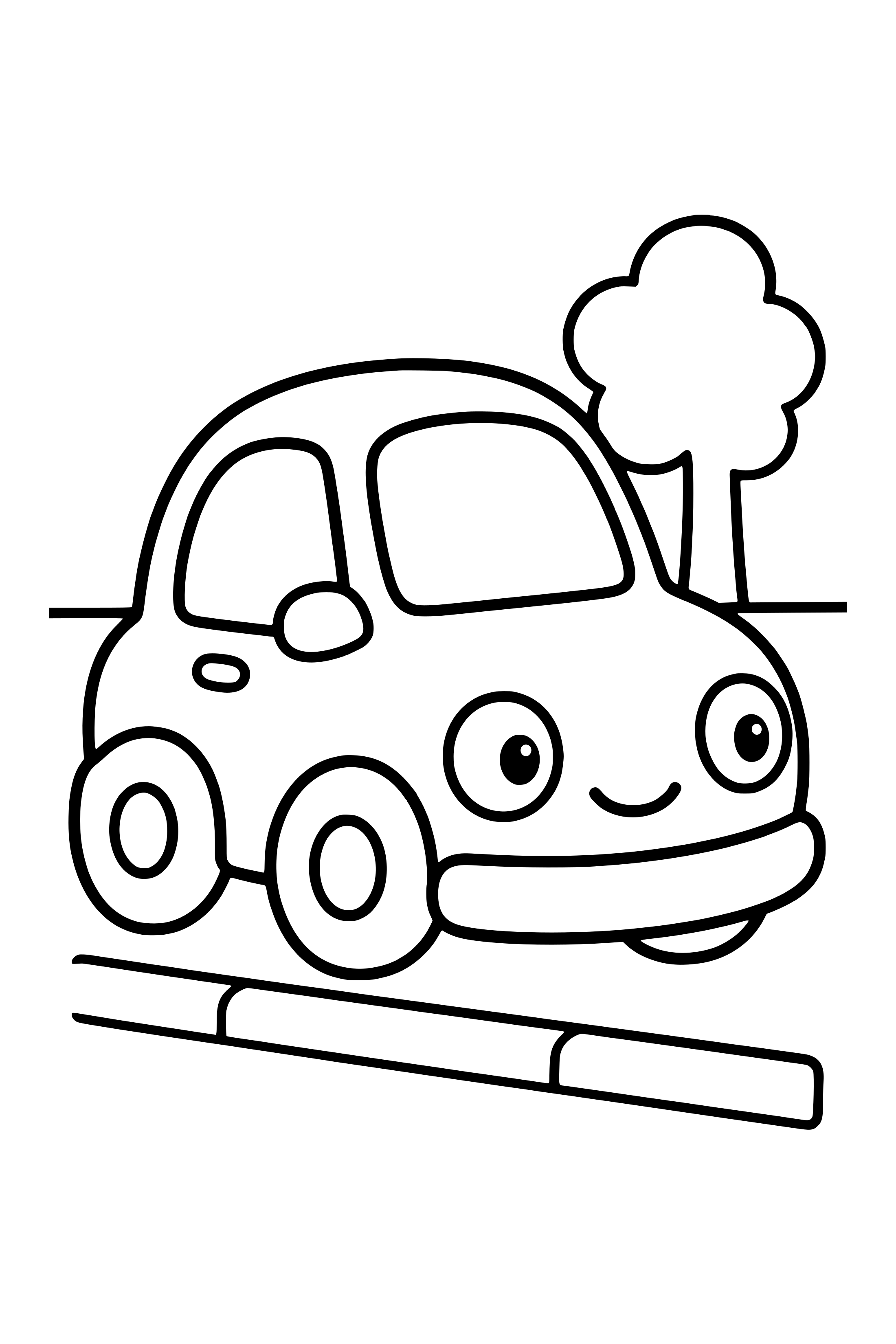 Coloring page of a rounded small car parked beside a simple curb