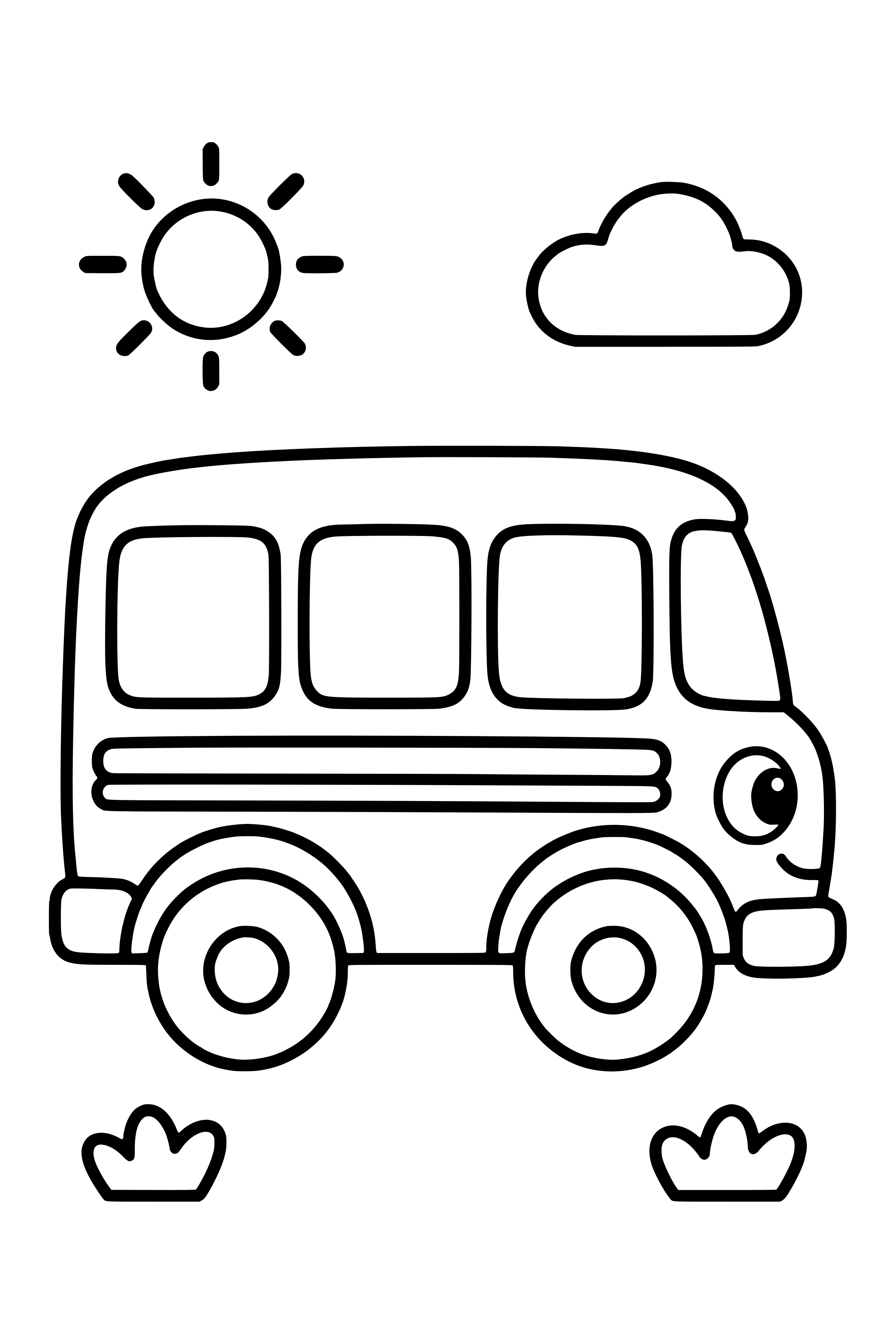 Coloring page of a simple school bus seen from the side with large windows and wheels