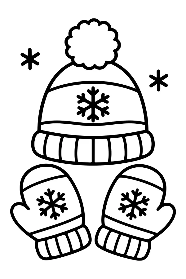 Mittens and hat coloring page