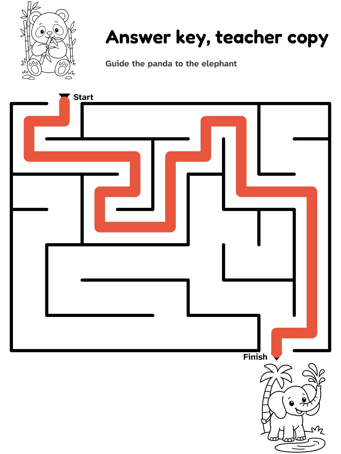 Answer key for the panda to elephant maze