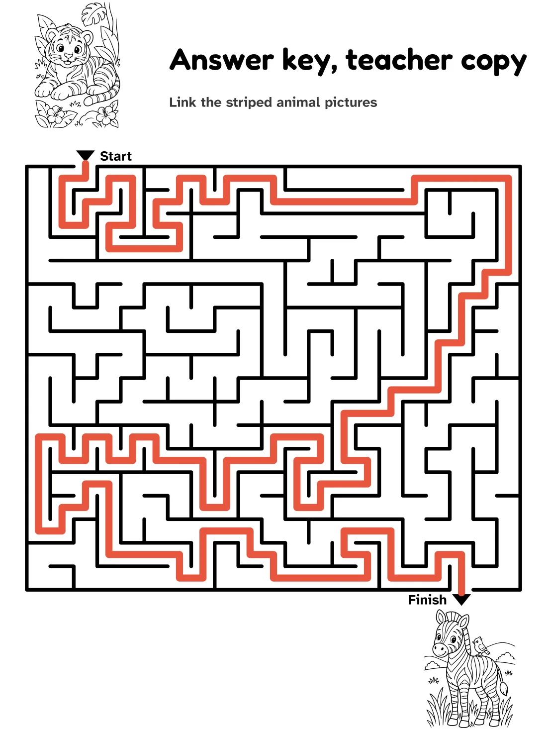 Answer key for the tiger to zebra maze
