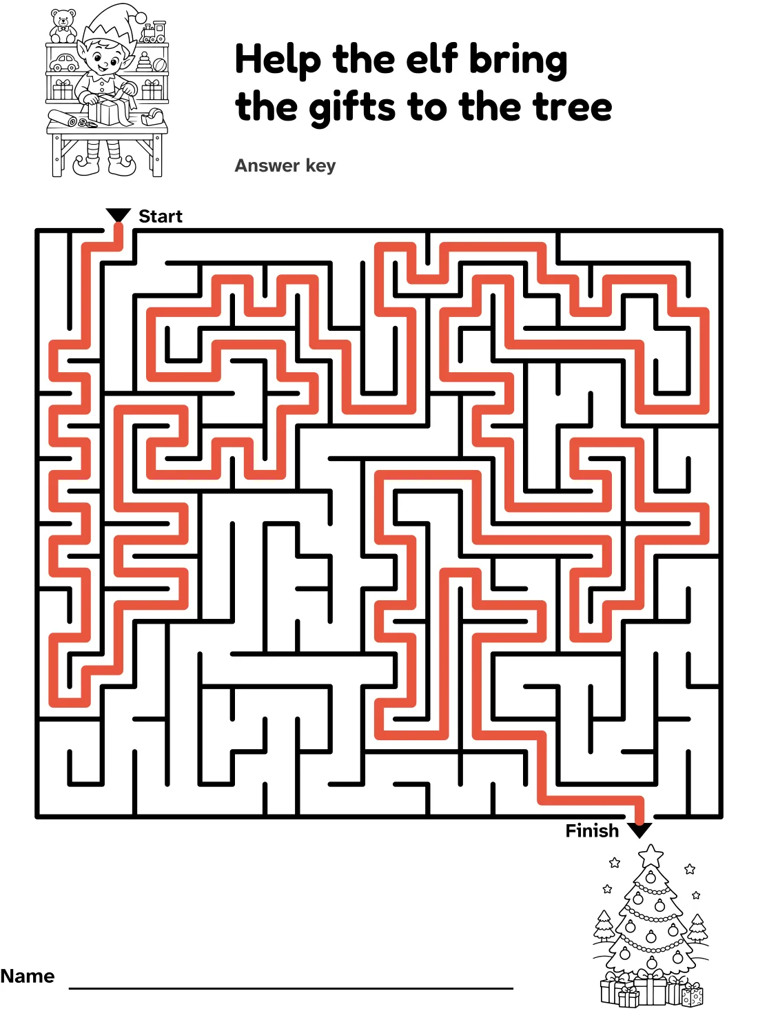 Answer key for the elf and presents maze