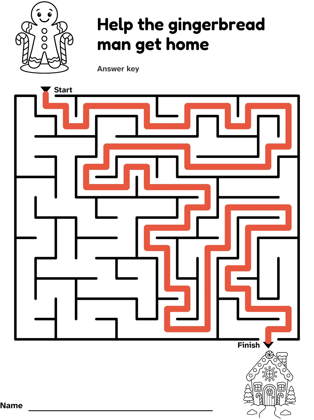 Answer key for the gingerbread man maze