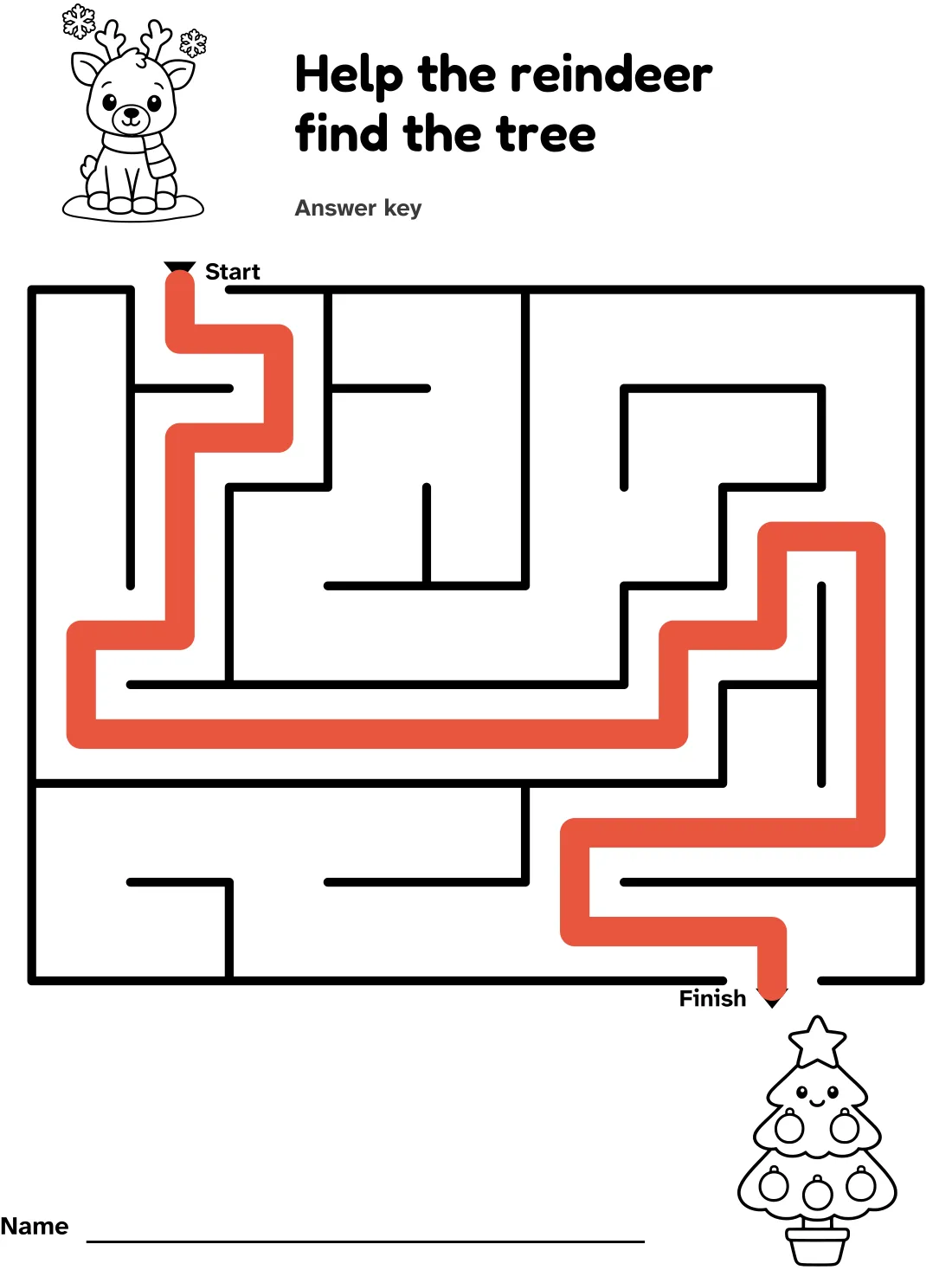 Answer key for the reindeer and Christmas tree maze