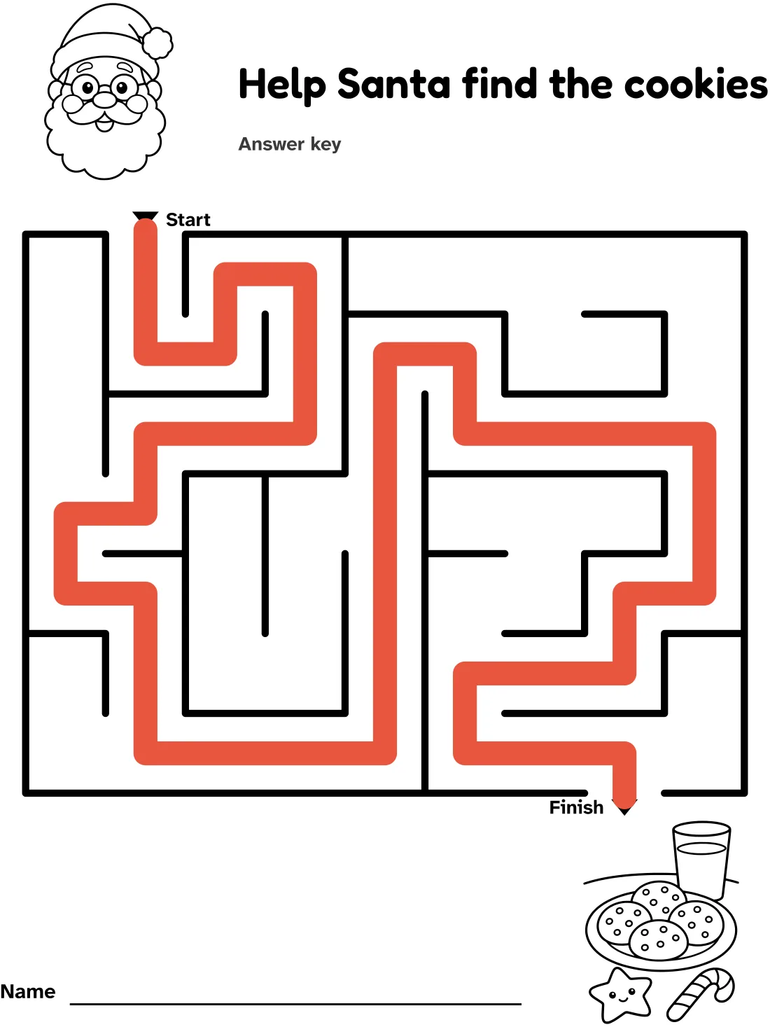 Answer key for the santa and cookies maze