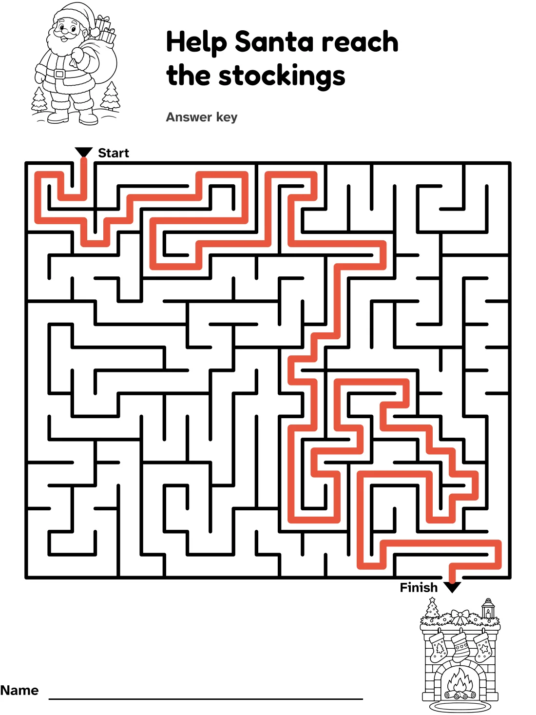 Answer key for the santa and stockings maze