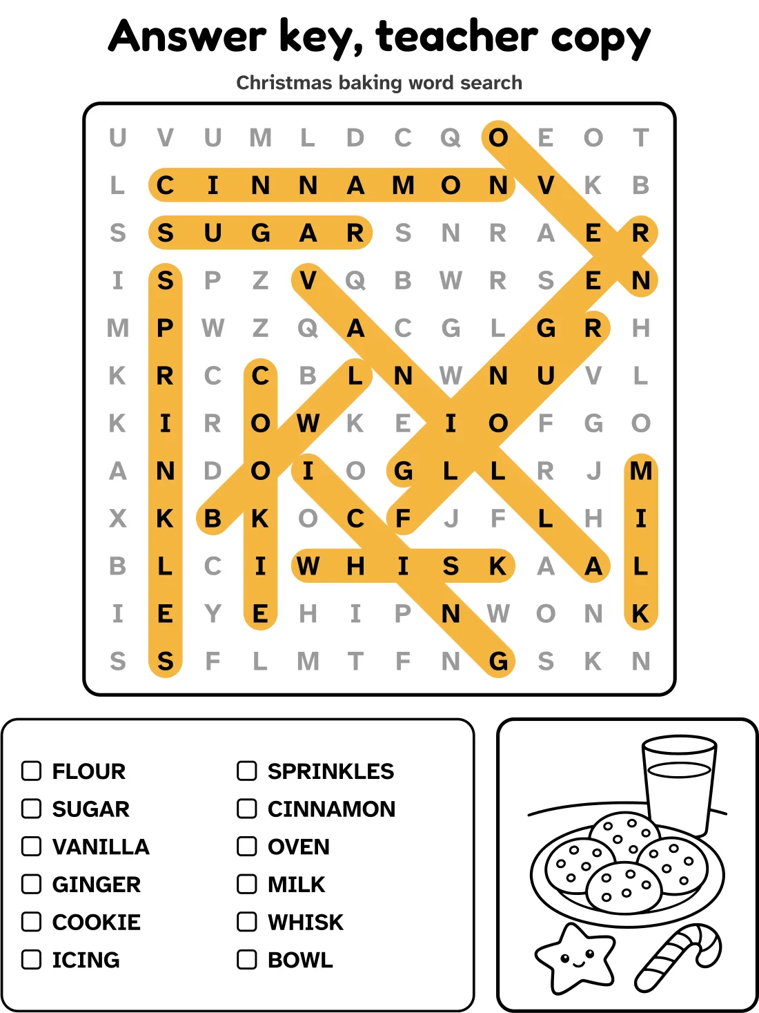 Answer key for the christmas baking word search