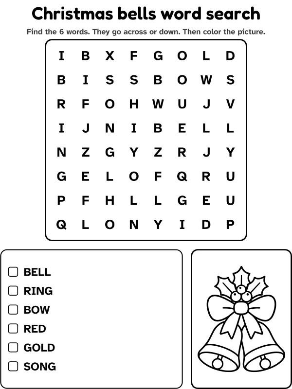 Christmas bells word search