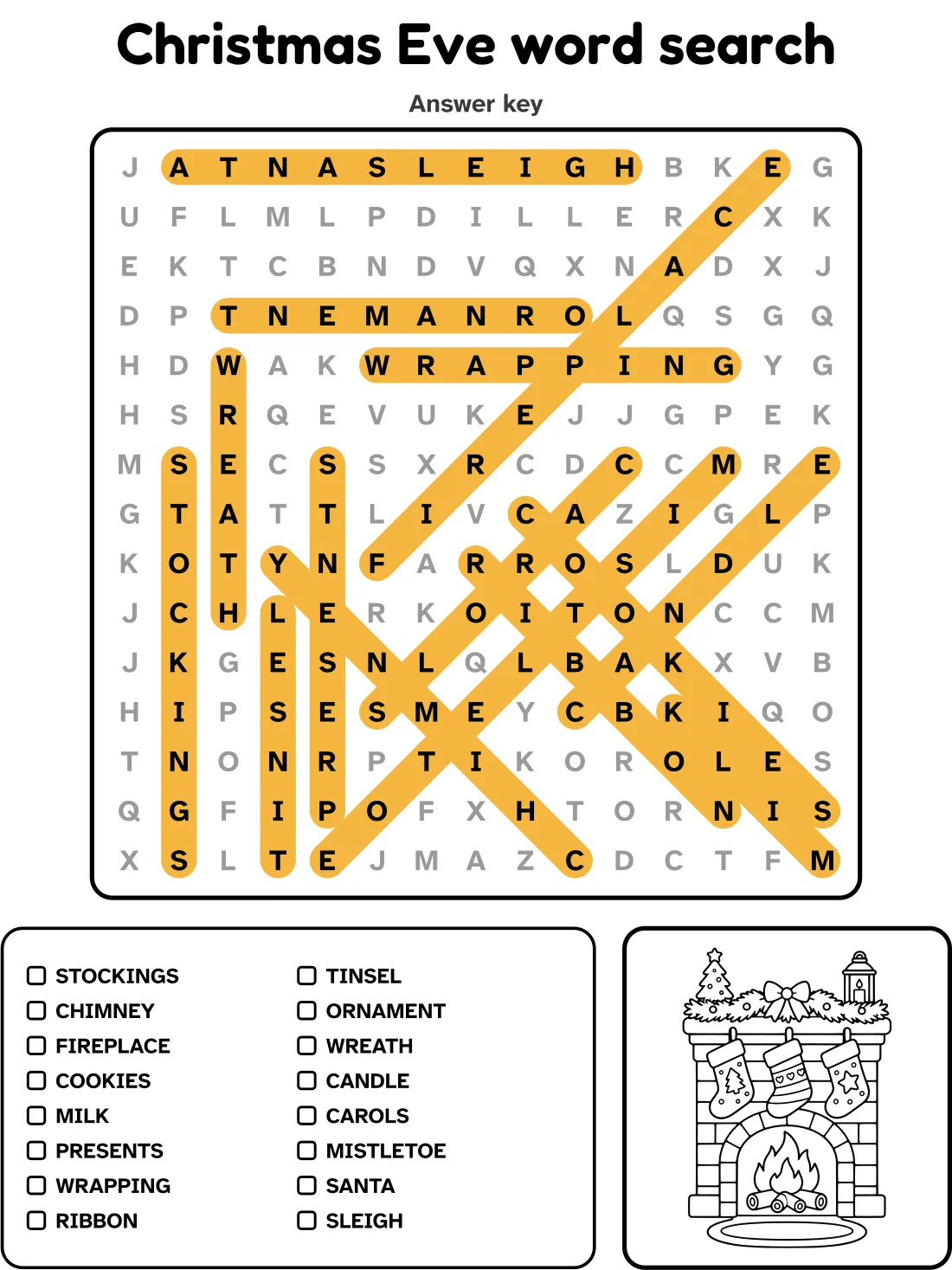 Answer key for the christmas Eve word search