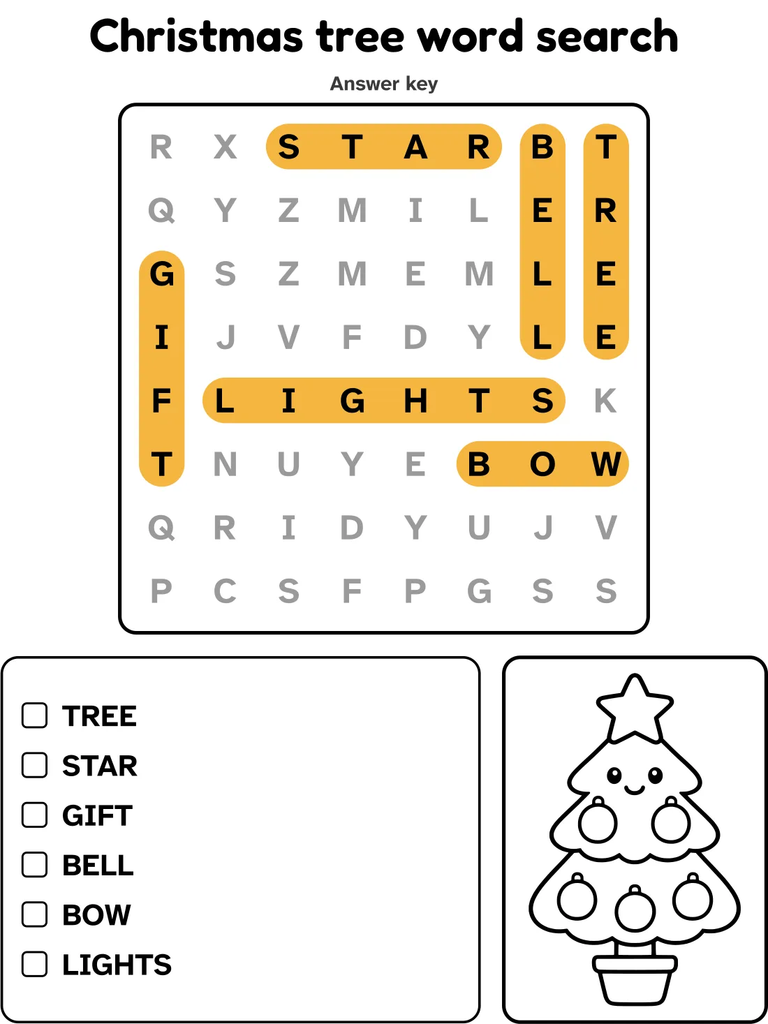Answer key for the christmas tree word search