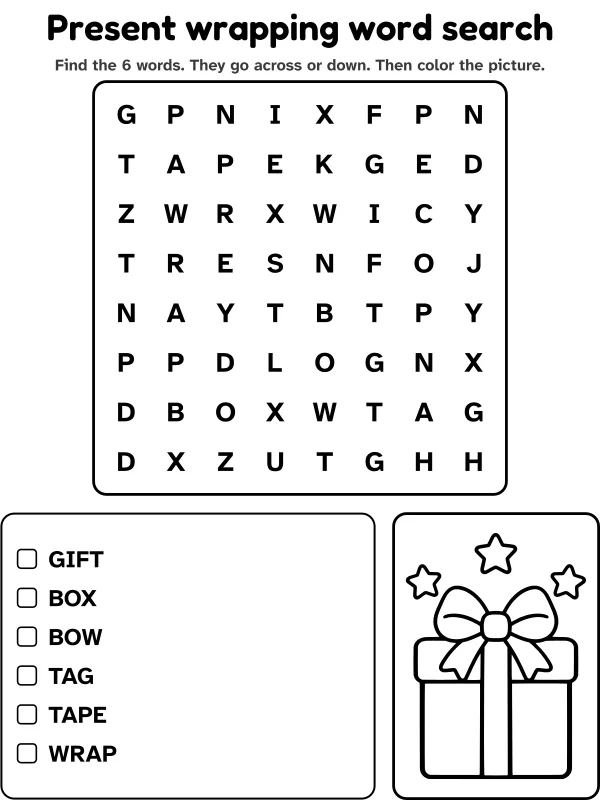 Present wrapping word search