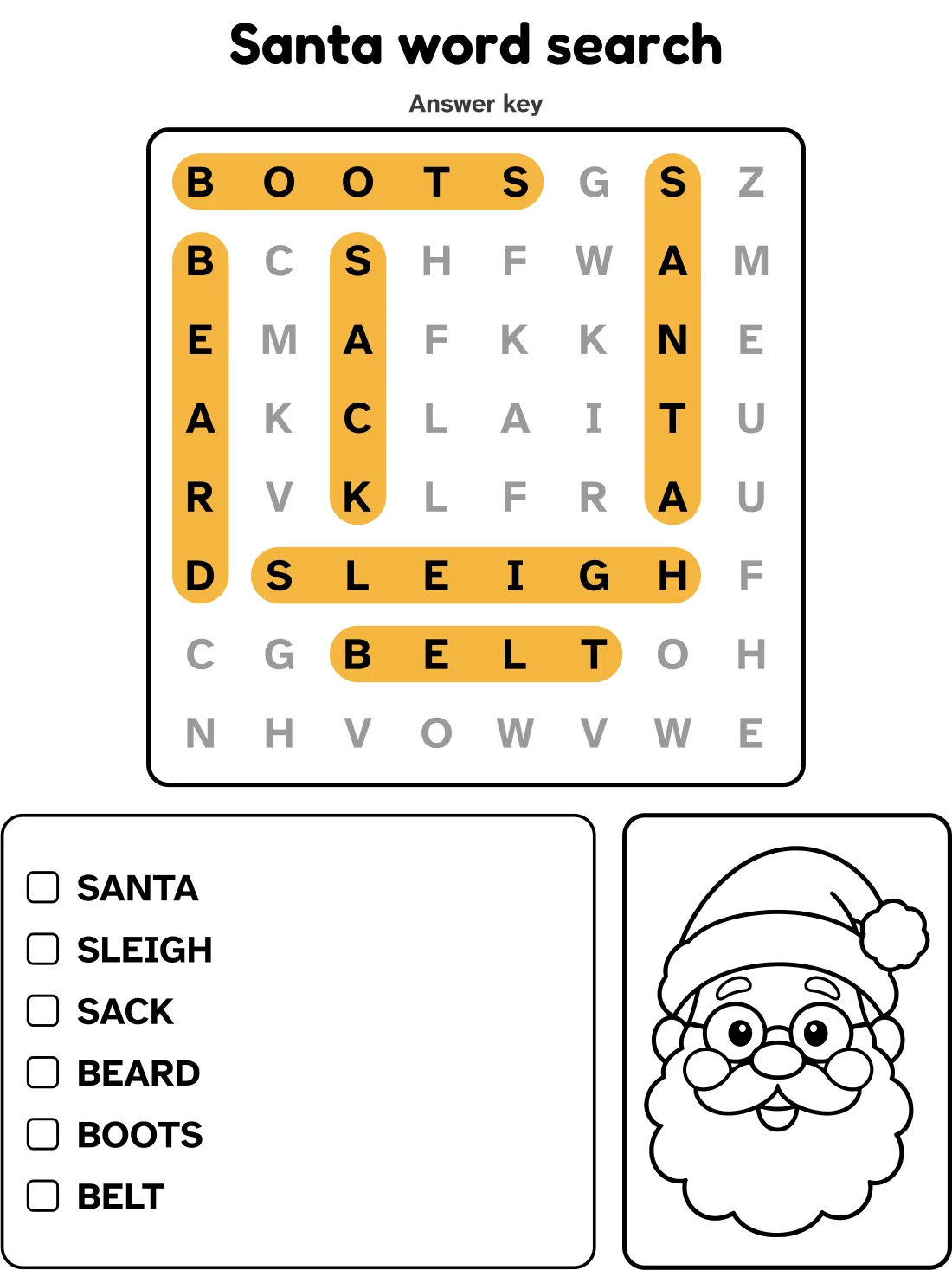 Answer key for the santa word search