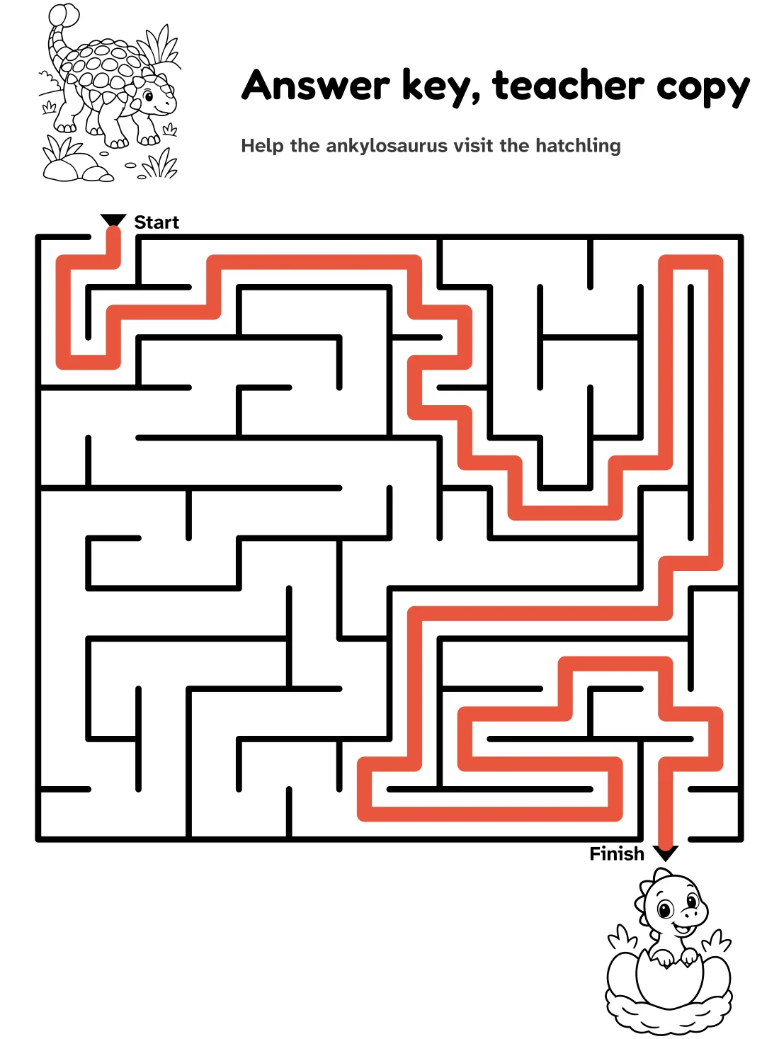 Answer key for the ankylosaurus to hatchling maze