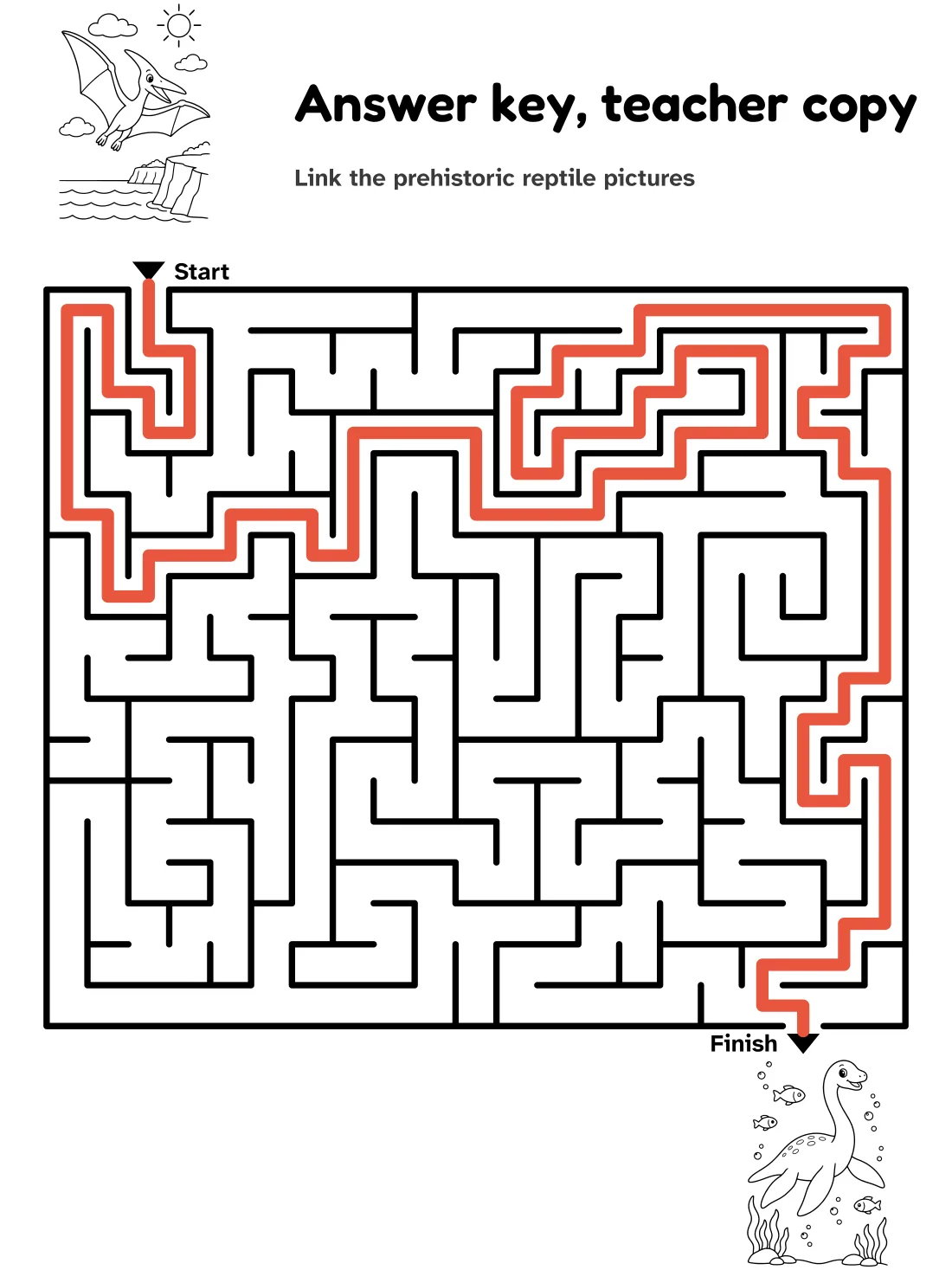 Answer key for the flying to swimming reptile maze